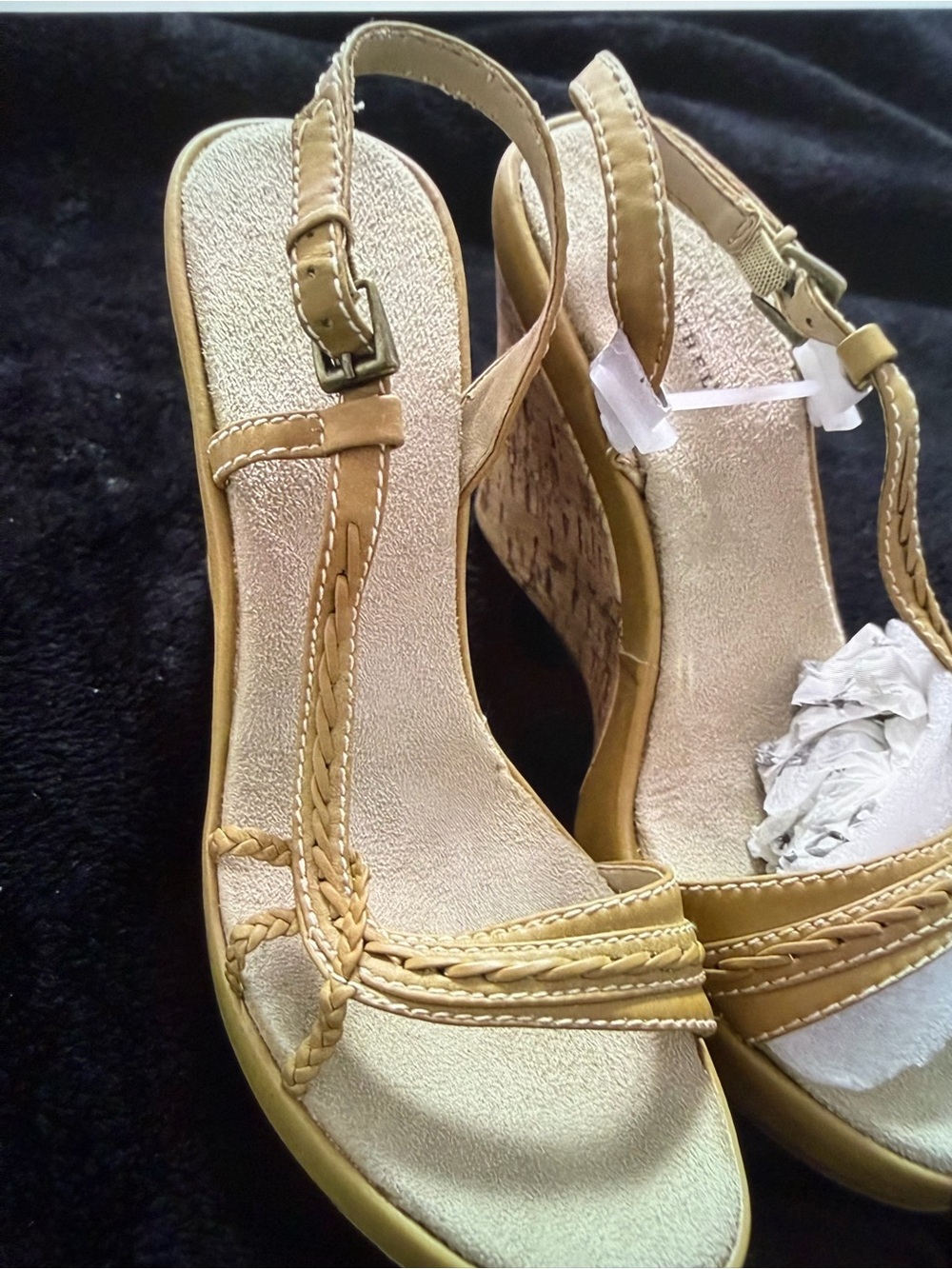 Bonnibel Gold and Tan Wedge Sandals - Picture 4 of 13